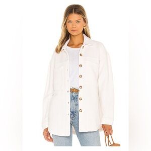 Monrow Women's Teddy Fleece Shacket in Ivory
